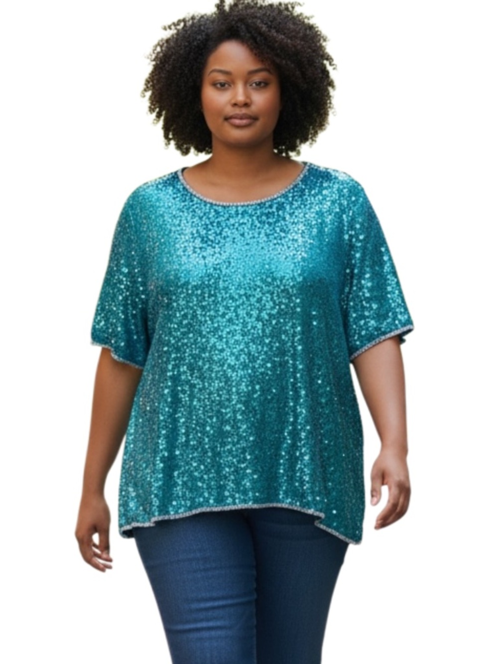 Jean for Joseph Le Bon Vintage Teal Sequin Short Sleeve Evening Top